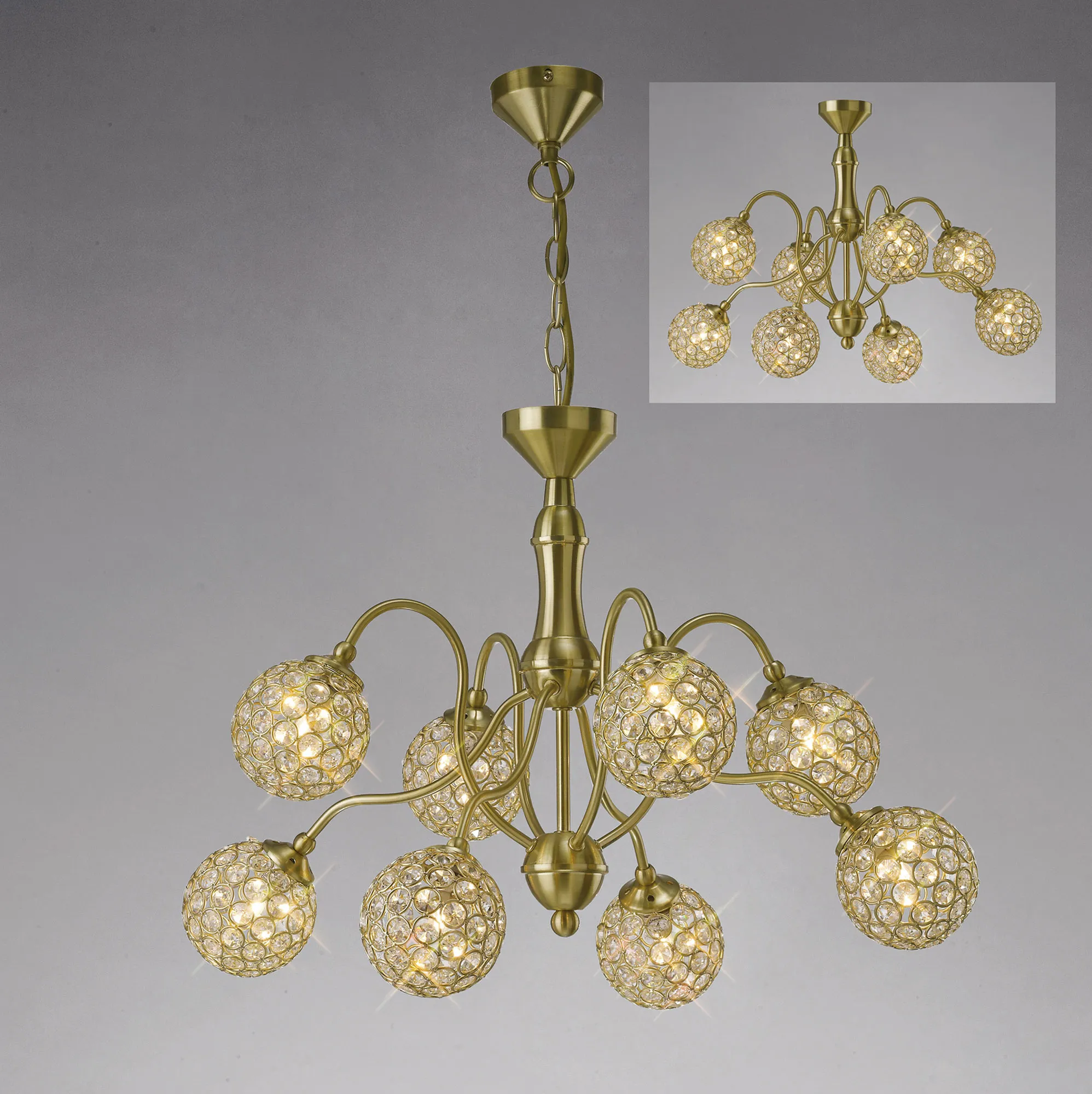 Apollo Crystal Ceiling Lights Diyas Multi Arm Crystal Fittings